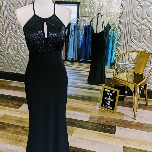 Navy Sequin and Jersey Dress - Picture 1 of 4